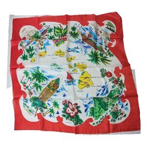Vintage scarf 1950’s Hawaii islands tropical souvenir 22.5” Sq